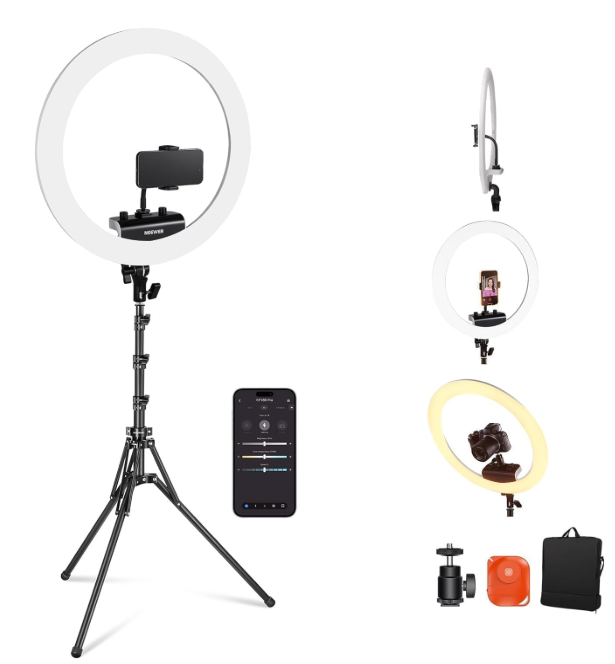 🔆 Neewer RP18B Pro – Aro de Luz Profesional 18" con Trípode, Control Remoto y APP Bluetooth
