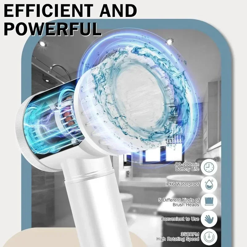 🧼 Cepillo Eléctrico de Limpieza 5 en 1 – Baños, Cocina y Más Sin Esfuerzo