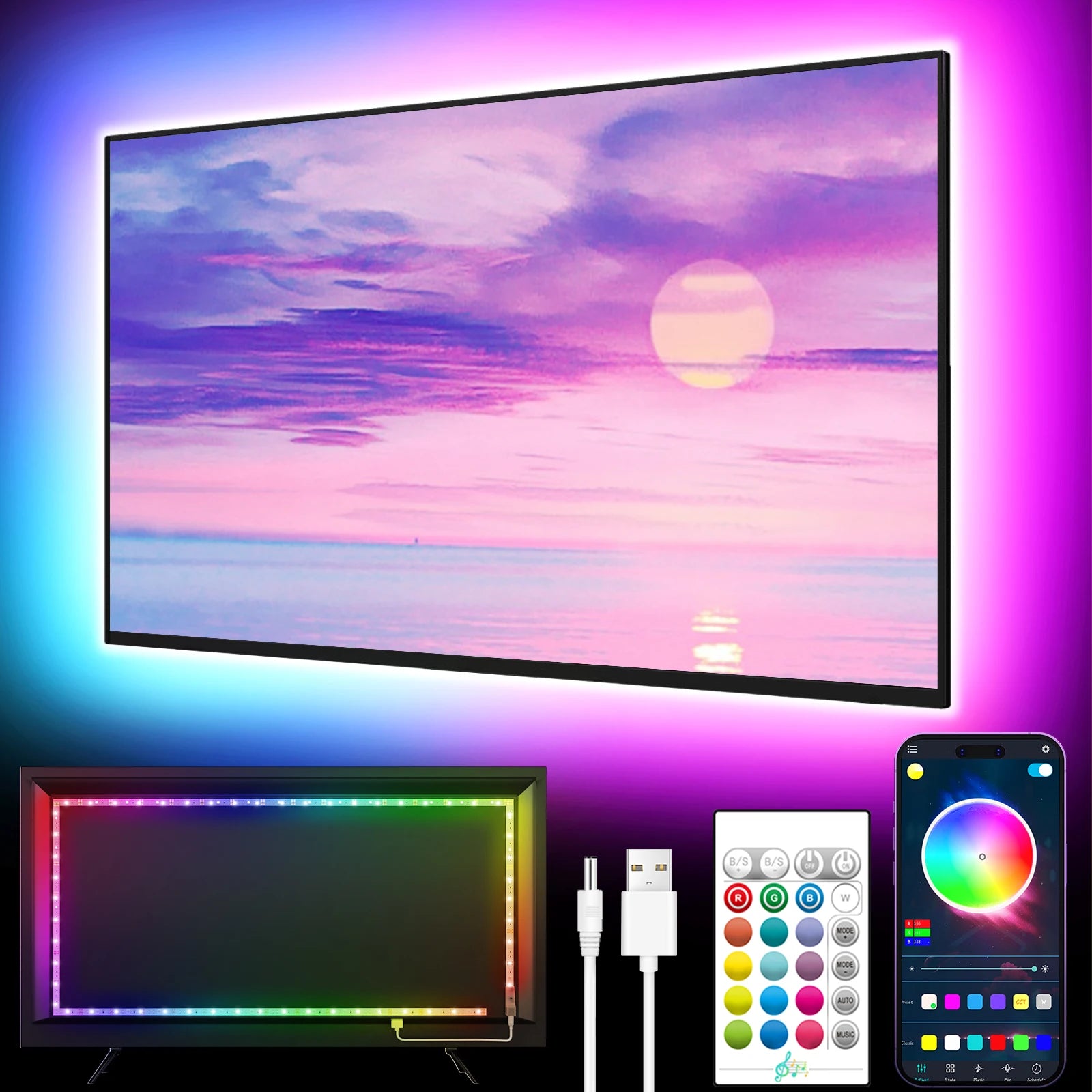 🎆 Iluminación LED para TV 3M a 10M – Control por App, Sincronización Musical y 16 Colores