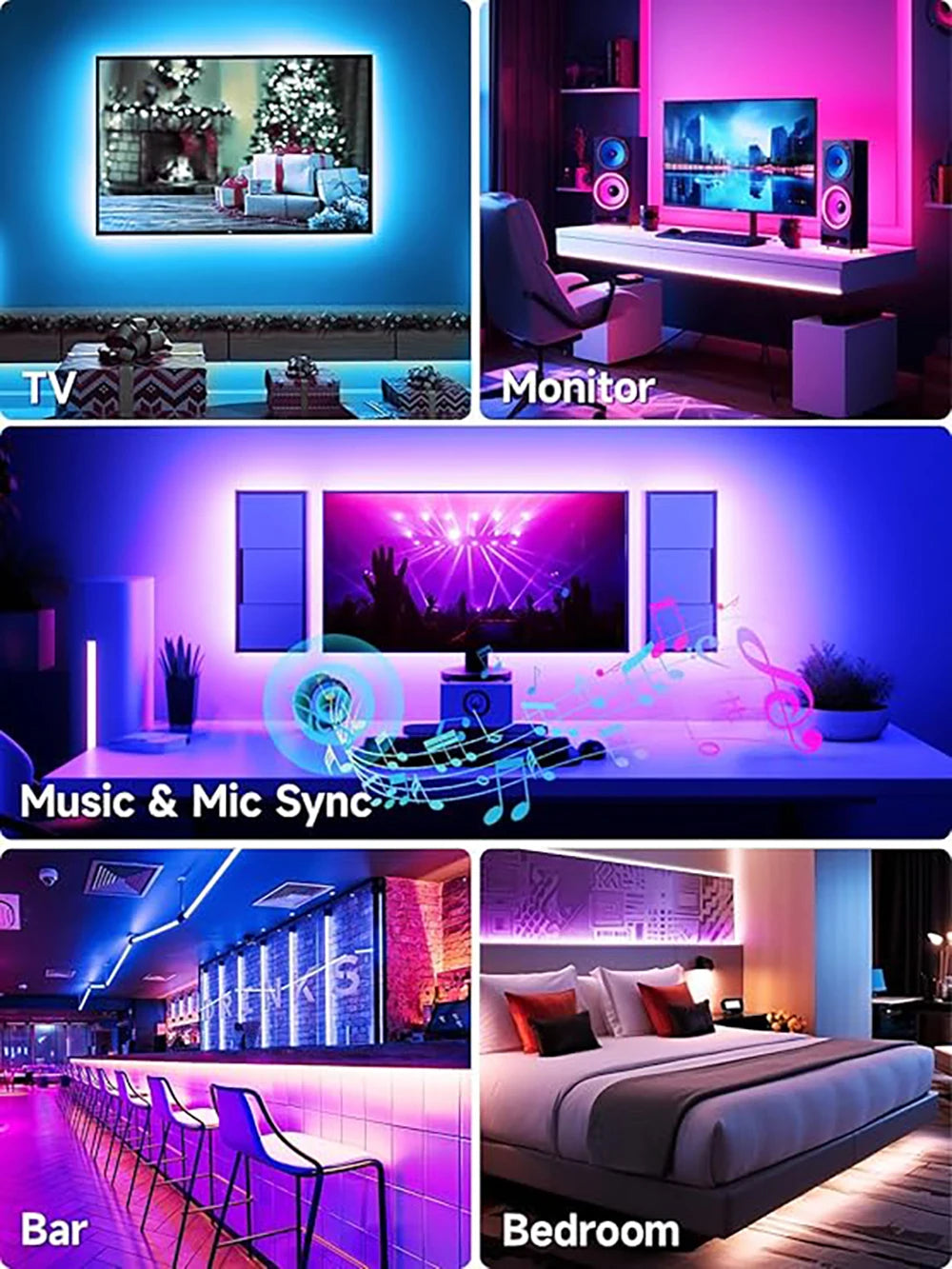 🎆 Iluminación LED para TV 3M a 10M – Control por App, Sincronización Musical y 16 Colores