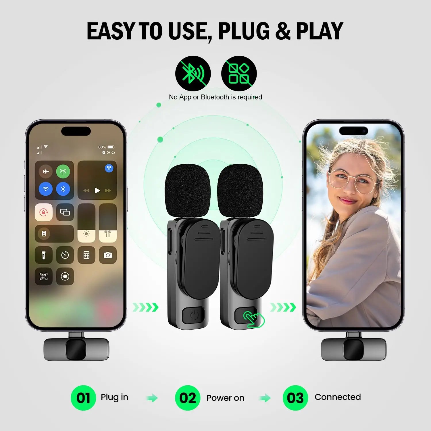 🎤Micrófono Inalámbrico BASIX Lavalier para iPhone y Android – Grabación Profesional sin Cables