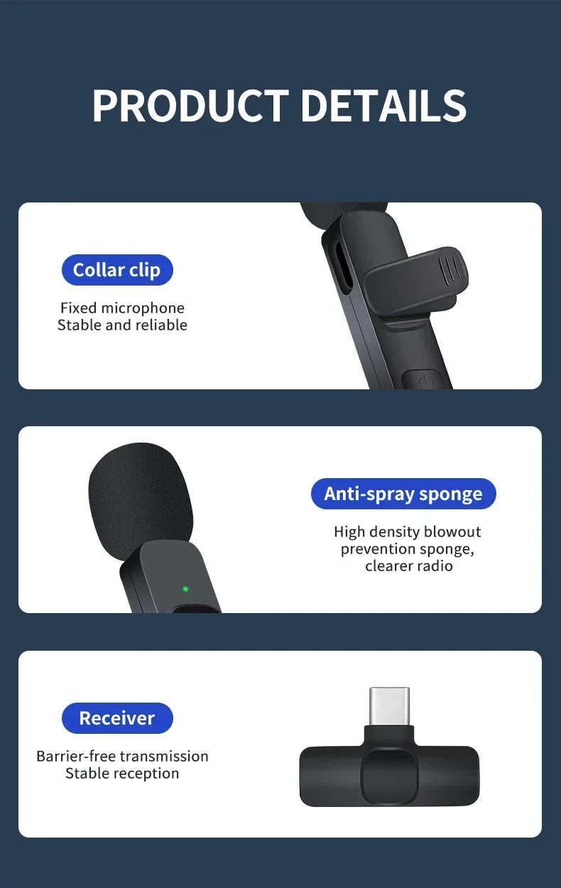 🎤Micrófono Inalámbrico BASIX Lavalier para iPhone y Android – Grabación Profesional sin Cables