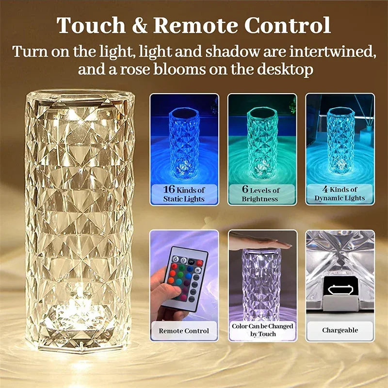 🌟 Lámpara de Cristal Diamante RGB – Toque Mágico de Luz para Tu Espacio