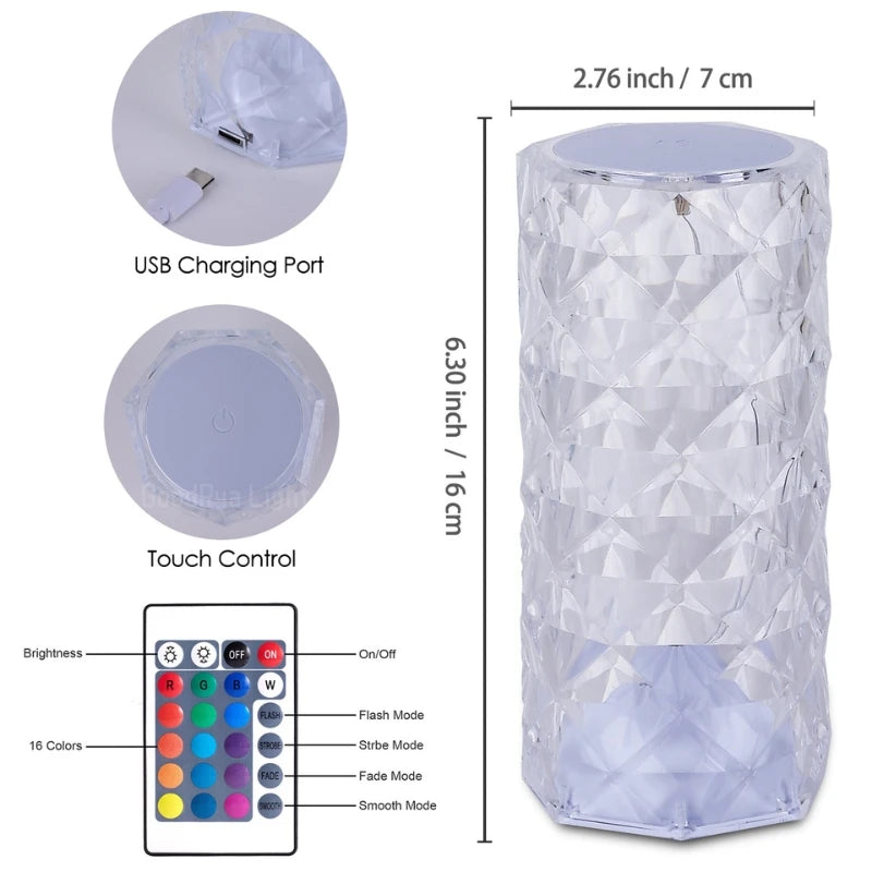 🌟 Lámpara de Cristal Diamante RGB – Toque Mágico de Luz para Tu Espacio