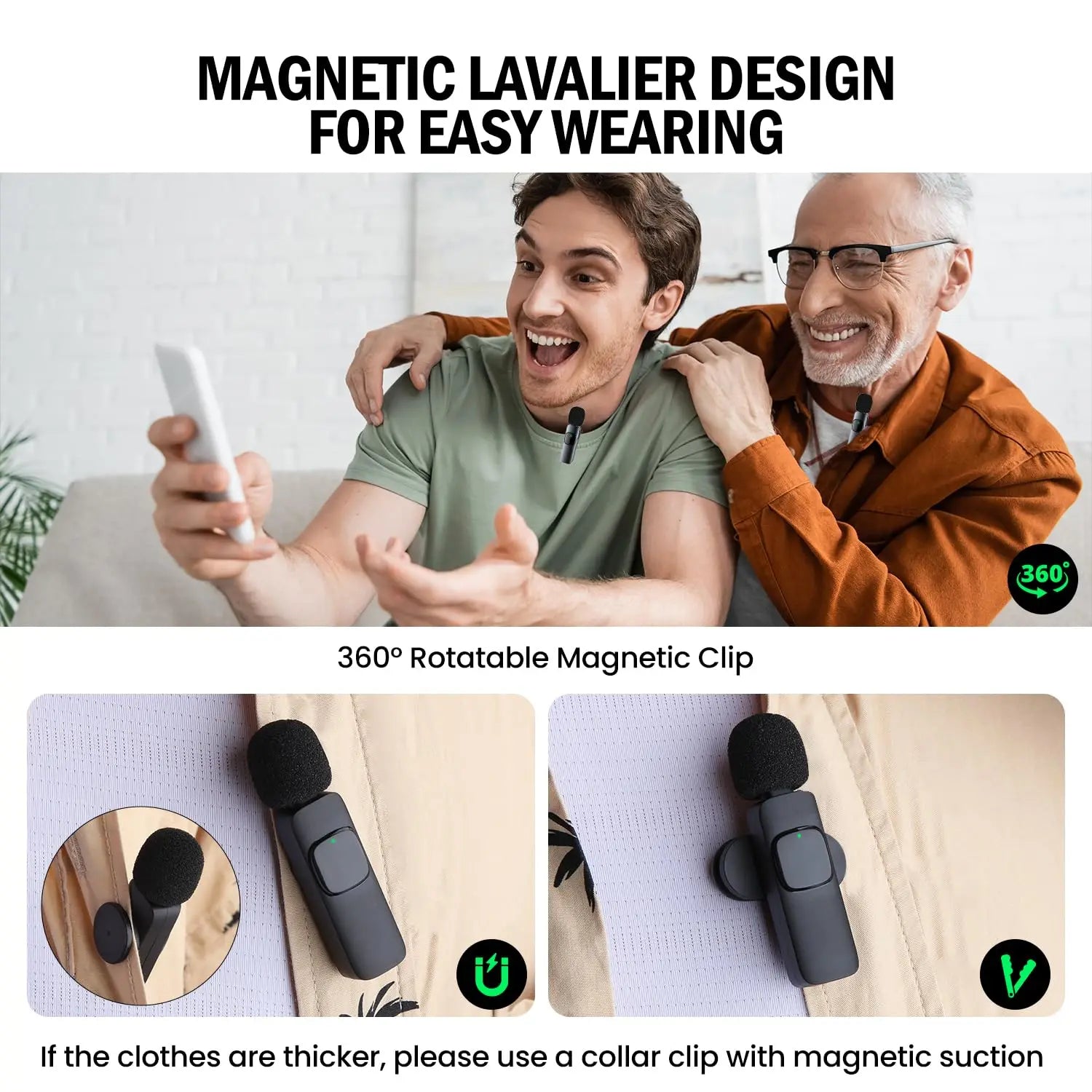 🎤Micrófono Inalámbrico BASIX Lavalier para iPhone y Android – Grabación Profesional sin Cables